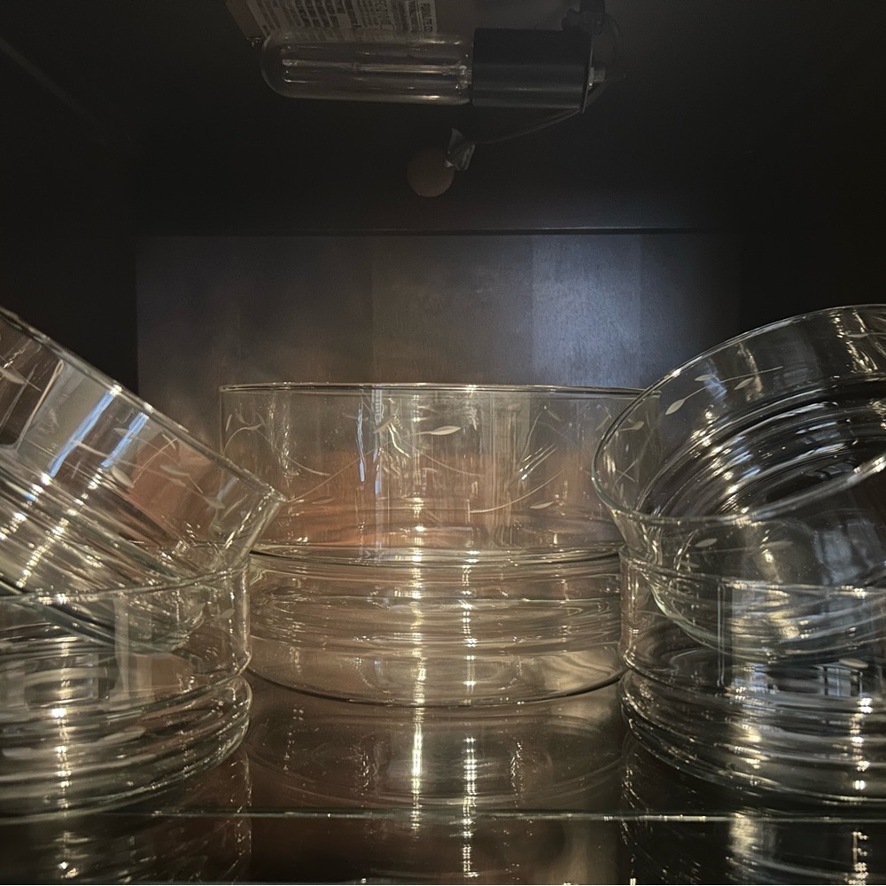 Princess House Elegant Glass Etched Salad Serving Bowl and Serving Bowls